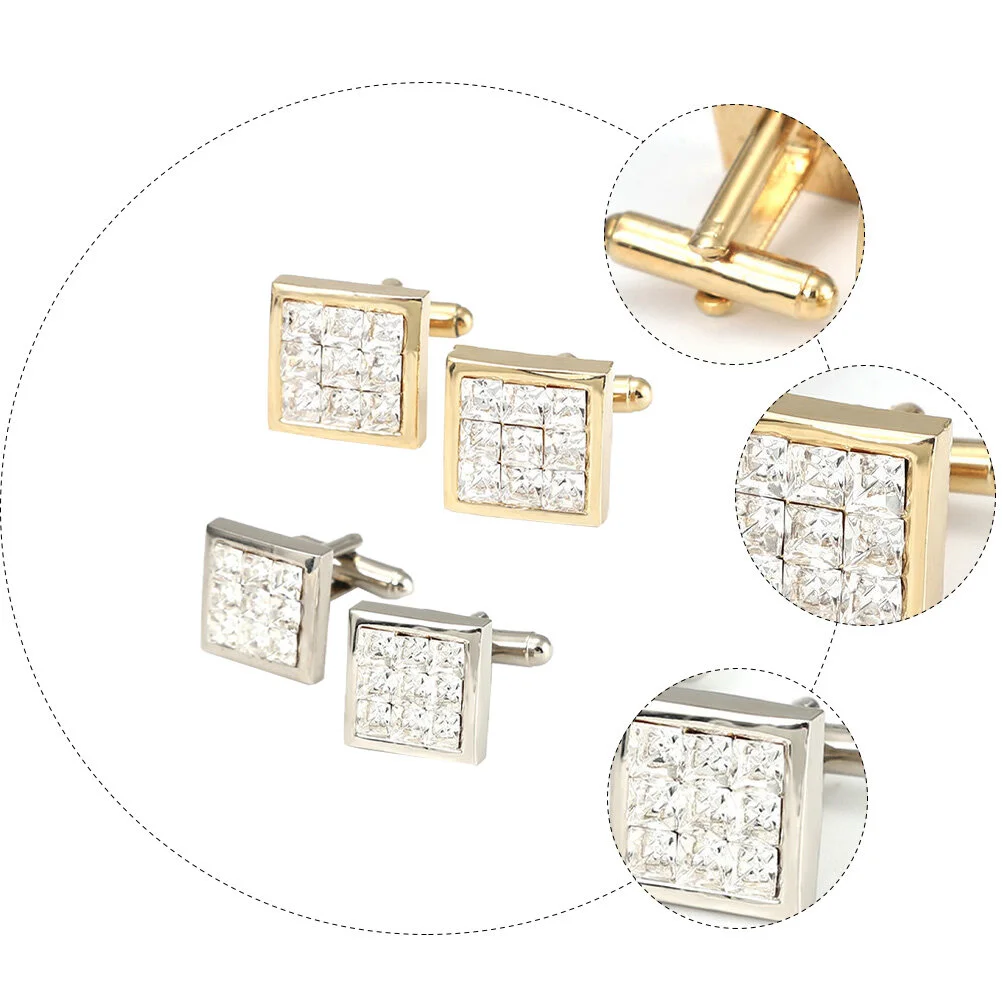 2 Pairs Men's Male Cuff Buttons Fashion Studs Suit Accessories Ornaments Silver Decor Cuff-links Tray Clothing