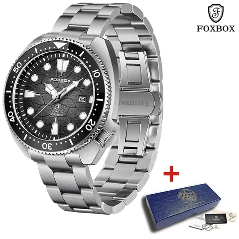 Новые модные мужские часы FOXBOX, мужские часы из нержавеющей стали, военные наручные часы, водонепроницаемые часы, кварцевые часы, мужские часы