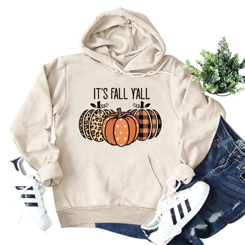 

IT'S FALL Y'ALL Fashionable European and American Round Neck Loose Letter Pumpkin Bottom Shirt Sweatshirt Simple Fashion