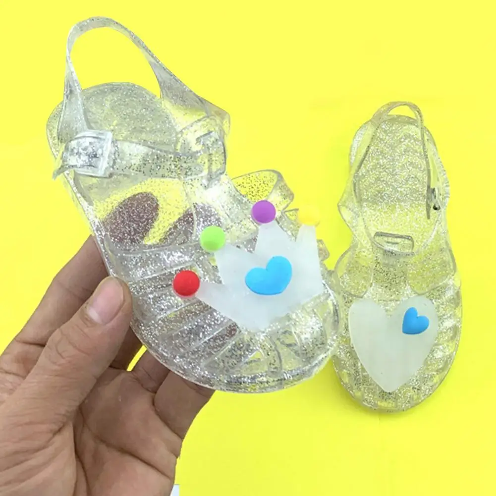 

1 Pair Impact Absorption Anti-slip Soft Sole Jelly Summer Kids Sandals with Cartoon Crown Children Sandals for Children