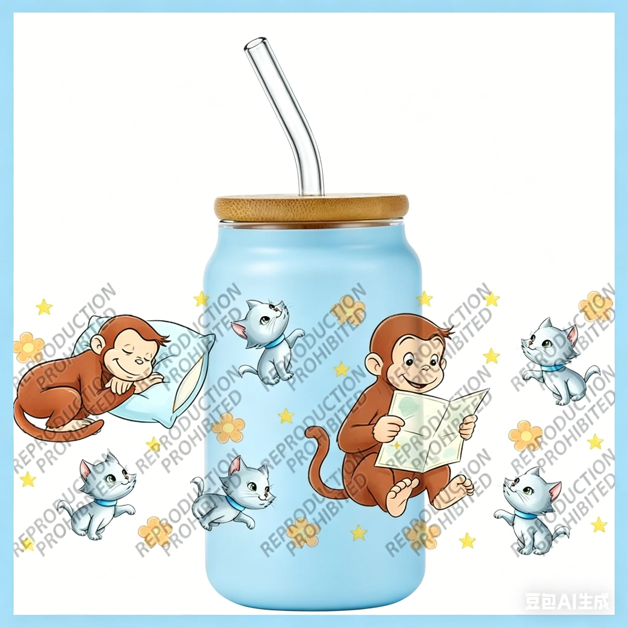 Фото Наклейки Monkey George, водонепроницаемые, УФ-стойкие, DTF-наклейки для кружек и стаканов, 3D-декор для стаканов Libbey объемом 16 унций, для домашнего декора. №1