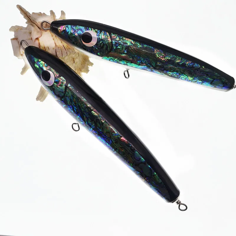 

SWOLFY Abalone Shell Wooden lure Stick bait Fishing collect model gift 90g 120g140g Topwater Tuna Trolling Lure wood lure