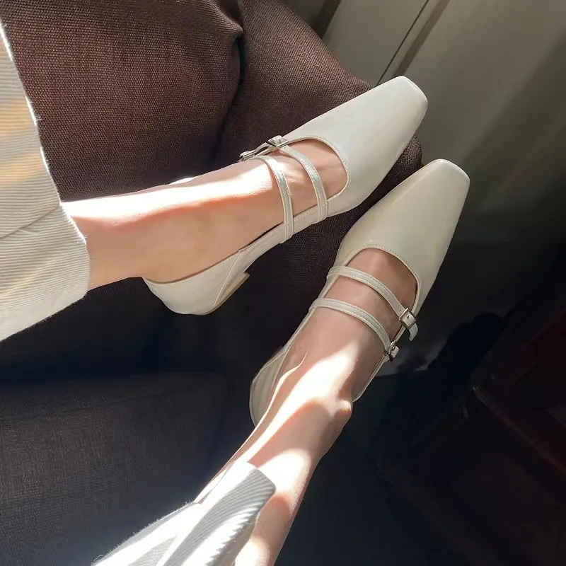 Eleganckie damskie baletki z płaską podeszwą Designerskie zakładki ze skóry bez sznurówek Wygodna miękka podeszwa Kwadratowe ...