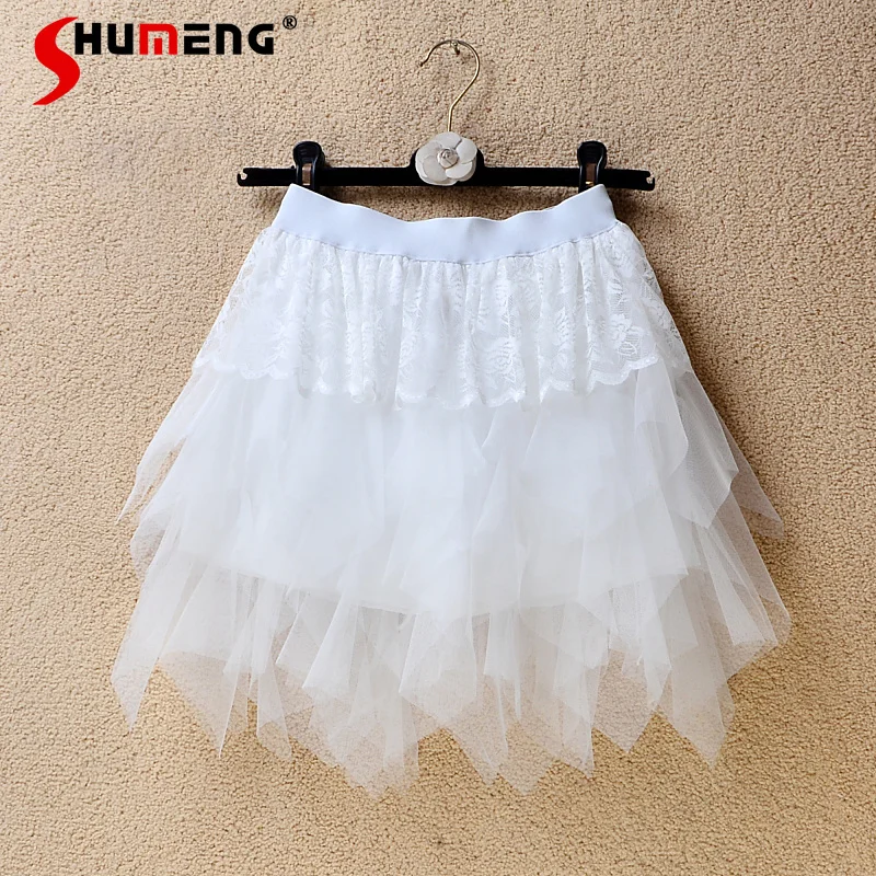 Милая Кружевная короткая сетчатая юбка из гренадина черного цвета для женщин