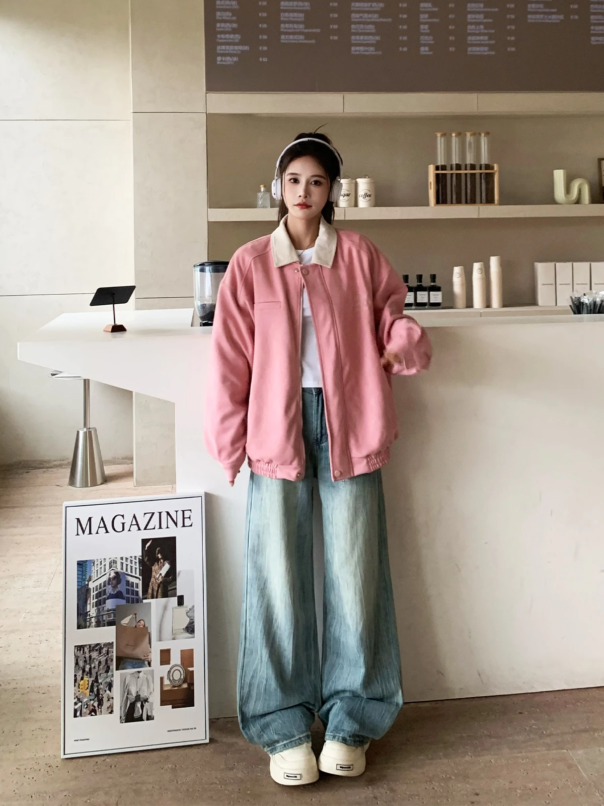 er Oh Three Sisters American Detachable Embroidered Suede Color Matching Stand Collar Jacket Women Autumn