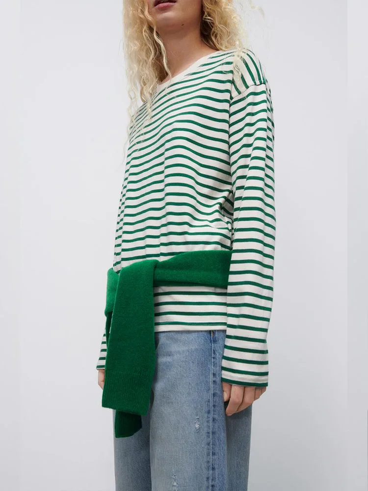 Весенняя Новинка женская одежда универсальные базовые полосатые Свободные