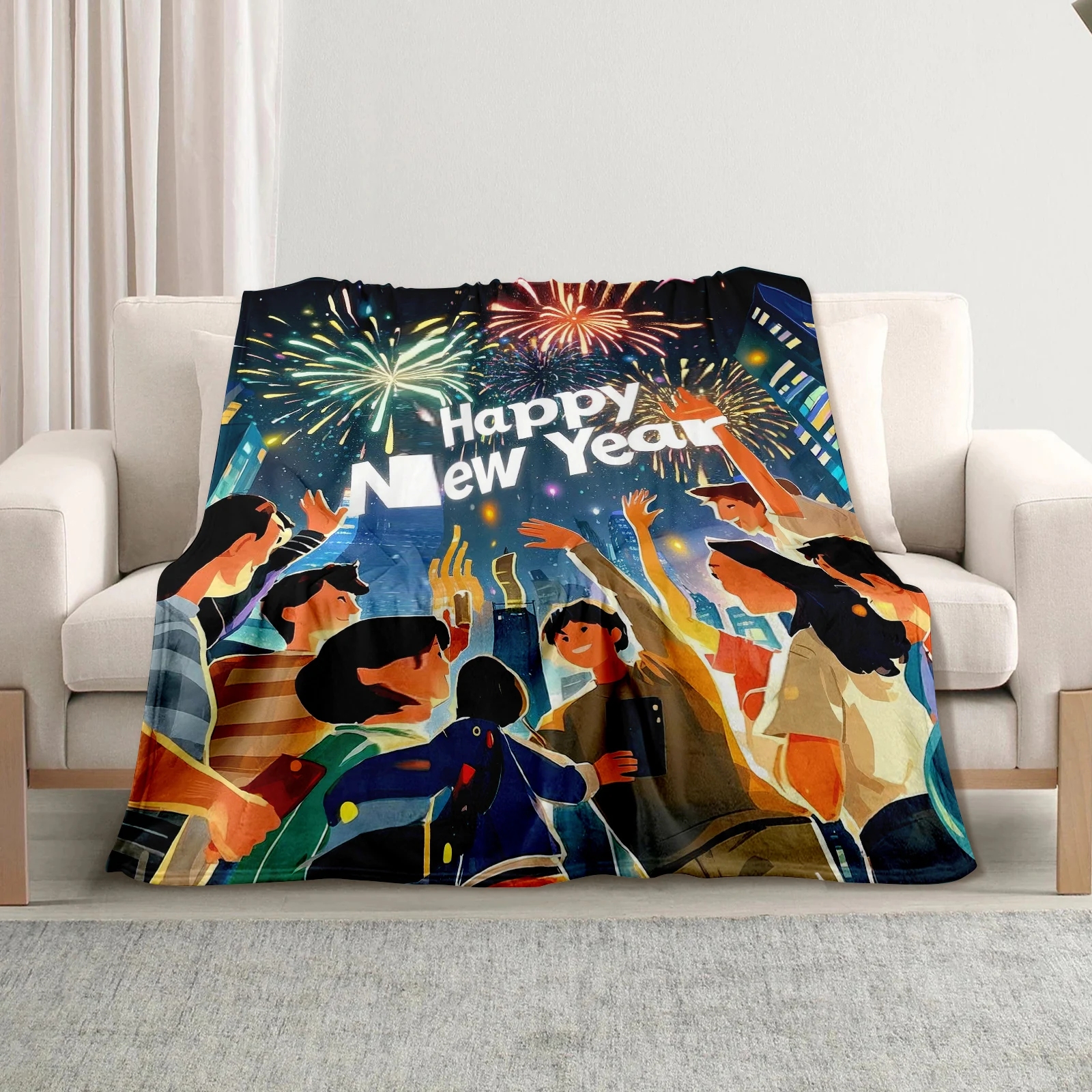 Праздничное новогоднее мягкое фланелевое одеяло демонстрирующее милые