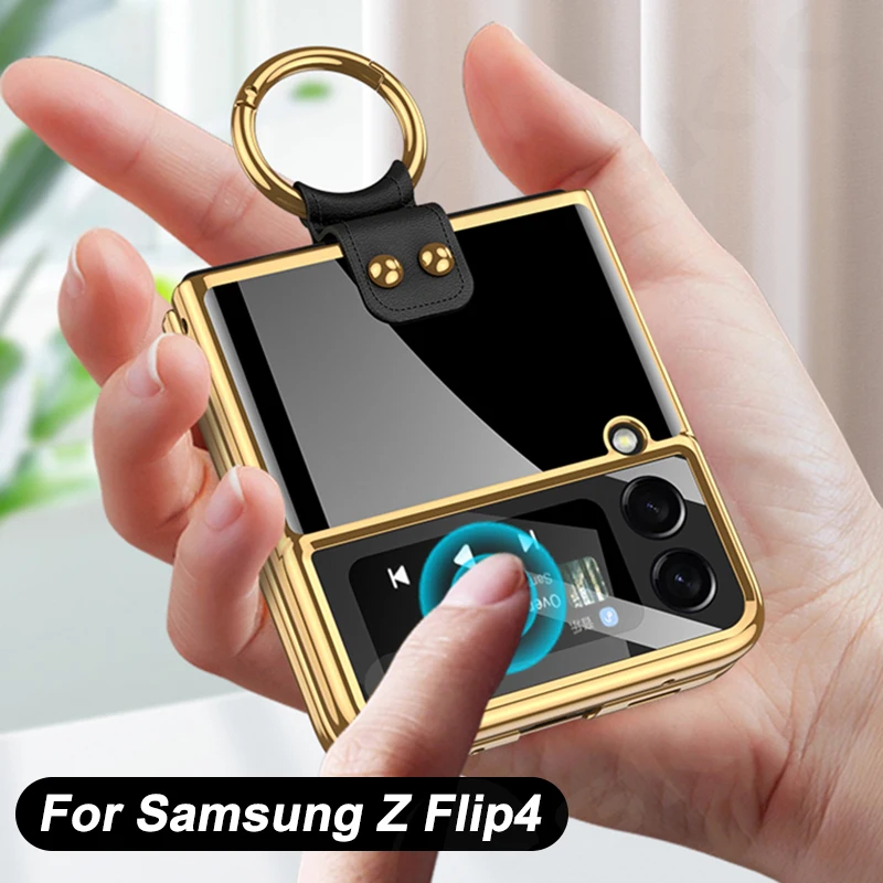 

GKK For Samsung Galaxy Z Flip 4 Case Electroplating Ring Stand Screen Glass Protection Cover For Galaxy Z Flip4 Plaing Hard Case