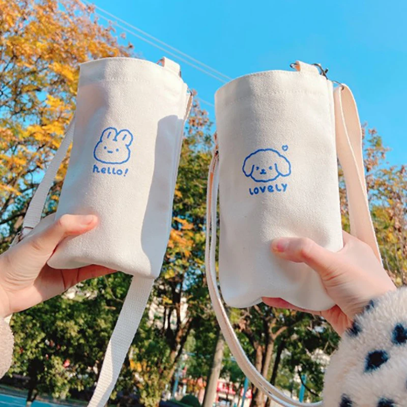 

Cartoon Portable Water Bottle Holder Carry Bag Coffee Cup Bottle Holder Adjustable Portable Canvas Mug Holder Bag Bottle Strap