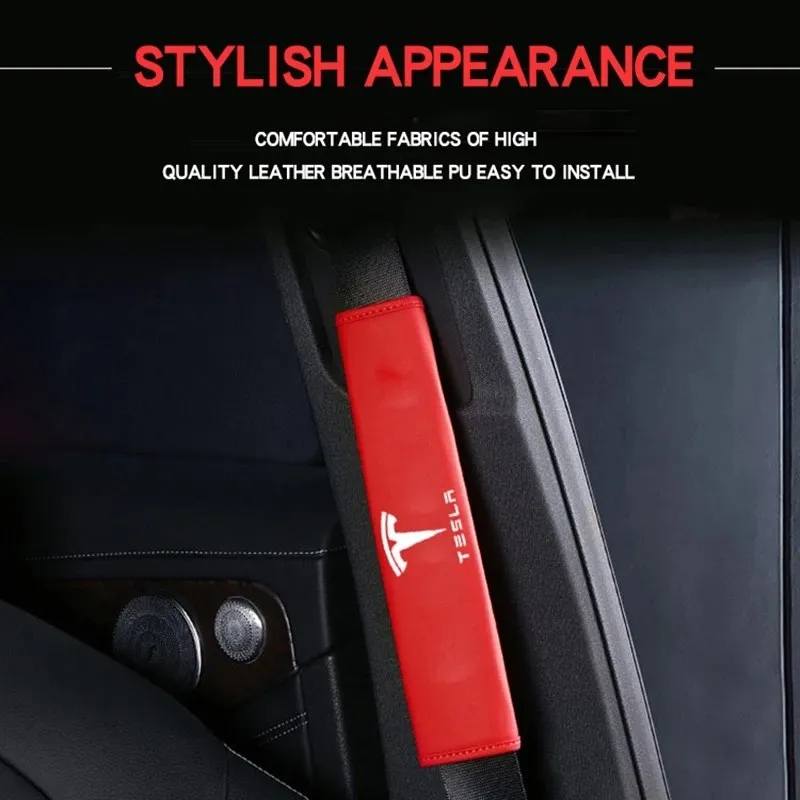 

Car Seat Belt Shoulder Guard Tesla Model 3 S X Y Logo Badge Emblem Protective Case Protection Cover Auto Interior Accessories