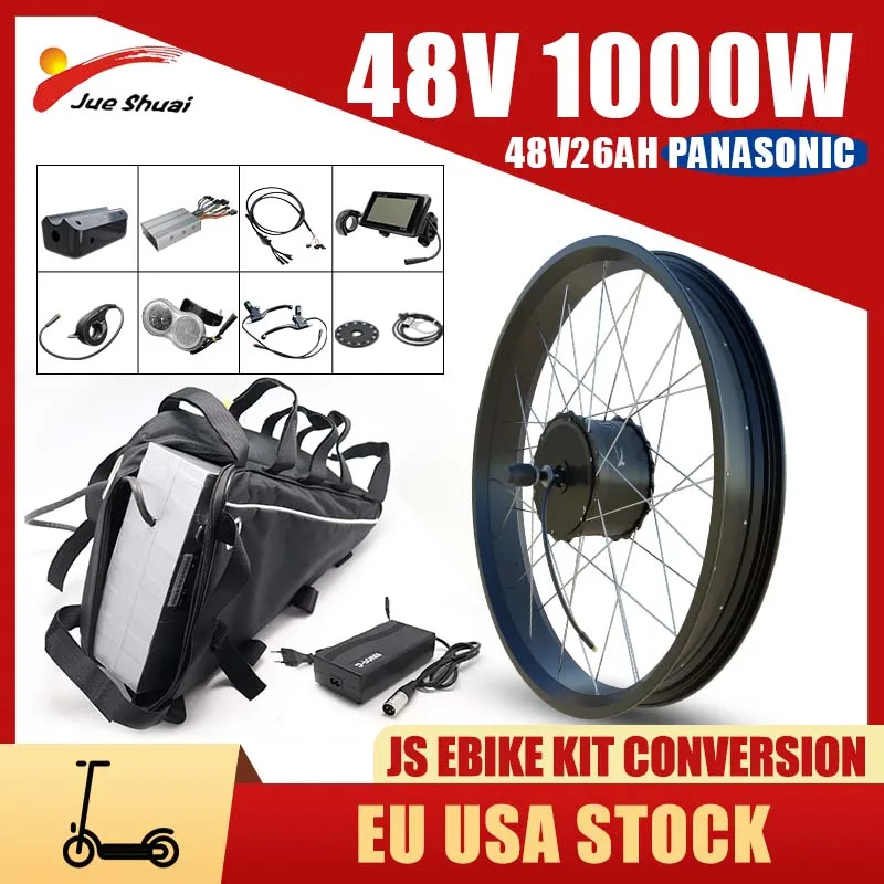 Powerful 1000W 48V Ebike Kit Conversion 20/26AH Battery Electric Bike Conversion Kit for 4.0 Fat Tire Ebike Rear Wheel Fatbike