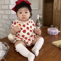 2022 summer new baby girl short sleeve bodysuit infant toddler girl cute strawberry print jumpsuit cotton lace princess clothes