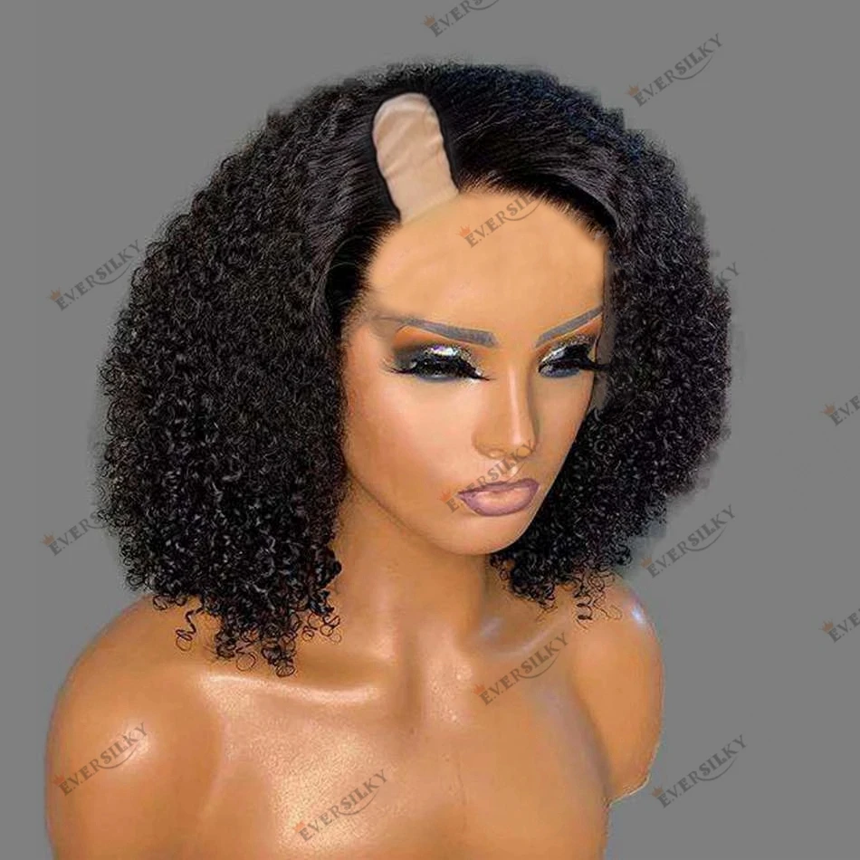 

180 Density Afro Kinky Curly Human Hair U Part Wig for Black Women Glueless Easy Install Machine Made Extension Wigs Indian Remy