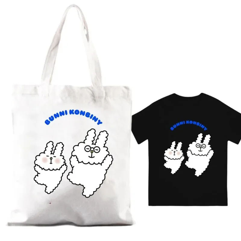 Холщовая большая сумка с милыми кроликами Konbiny повседневная футболка унисекс