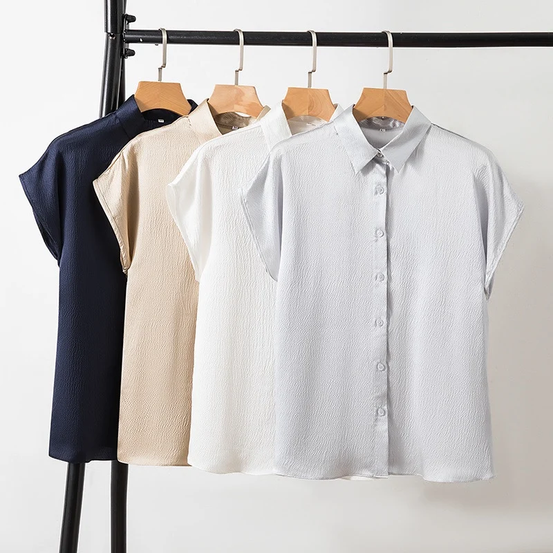 Элегантные элегантные шелковые рубашки с коротким рукавом Шелковый жемчужный