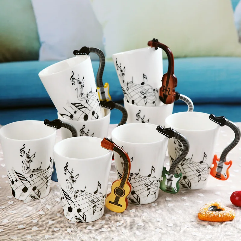 

240ml/400ml Music Mug Creative Guitar Violin Style Ceramic Mug Coffee Tea Milk Stave Cups with Handle Novelty Gifts