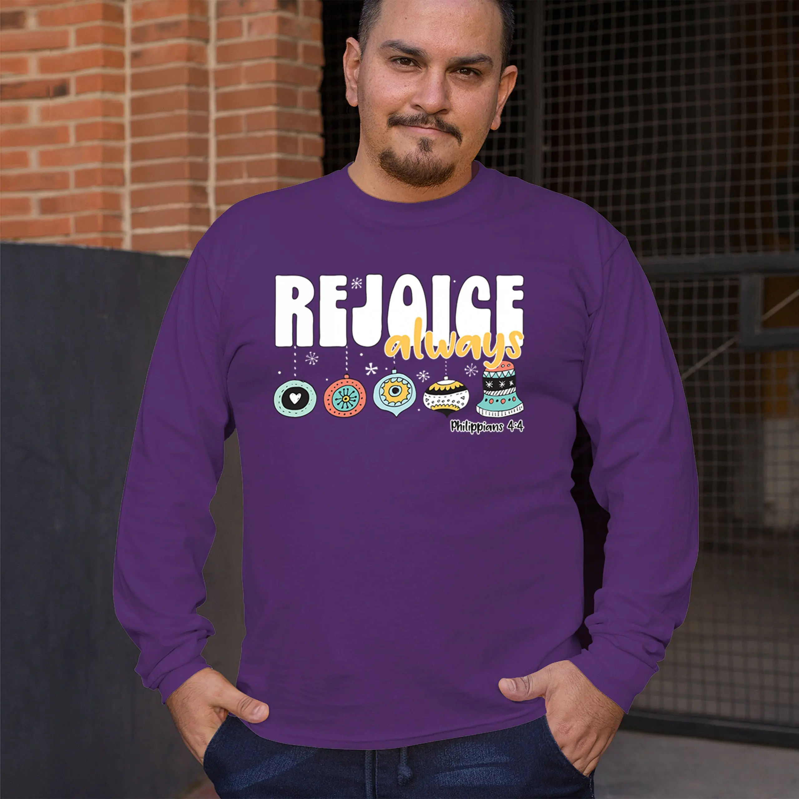 Футболка с длинным рукавом Rejoice Always Philippians 4:4 Wesołych Świąt Christian