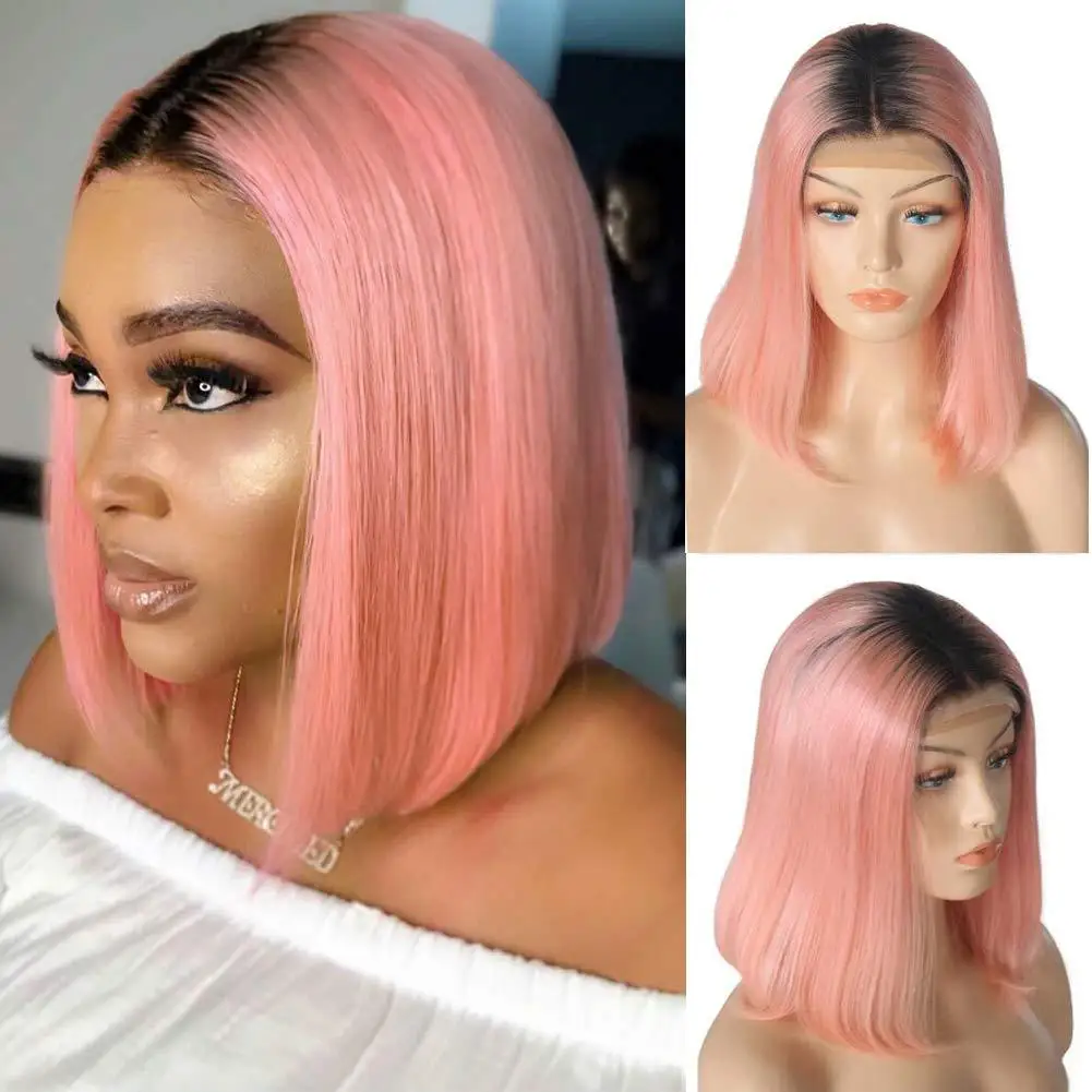 Ombre Pink  Bob Wig Human Hair Glueless 30 Inch Lace Front Wigs Water Waves 13x4 Burgundy Red Women Natural Woman Brazilian Real