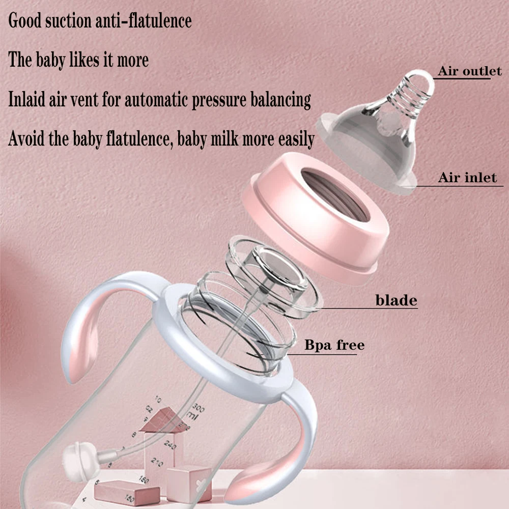 Baby bottle PP plastic Anti-fall wide caliber breast milk Anti-fall with straw handle newborn children drinking cup enlarge