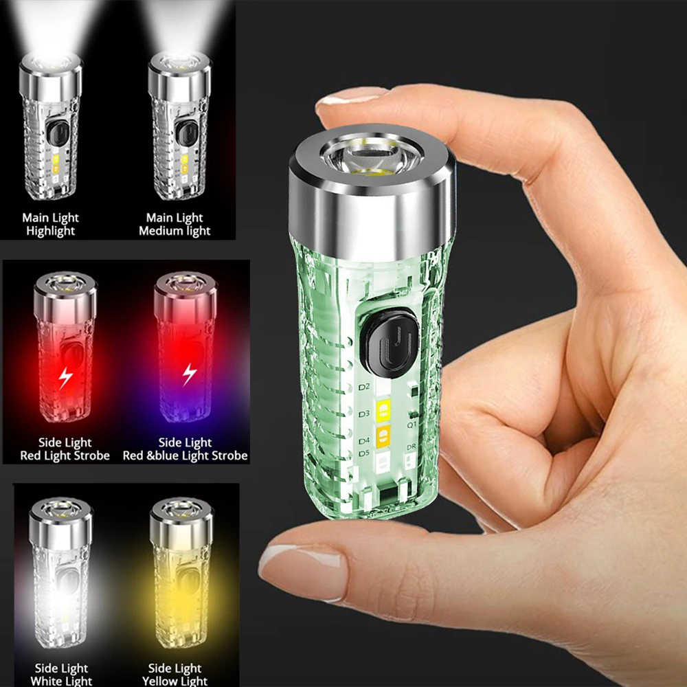 

High Brightness LED SMD Keyring Torches Adjustable Emergency Light Type-C USB Charging for Outdoor Camping Hiking Emergency Tool