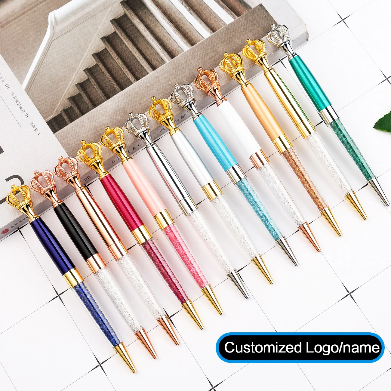 

Coloful Crown Diamond Pens Metal Ballpoint Pens Office Birthday Ballpoint Pens Engraved Name Stationery Customized Logo Gift