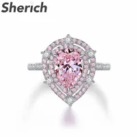 Sherich Pink Drop Shape 3 Carat High Carbon Diamond 100% 925 Sterling Silver Luxury Sparkling Ring Women's Brand Fine Jewelry