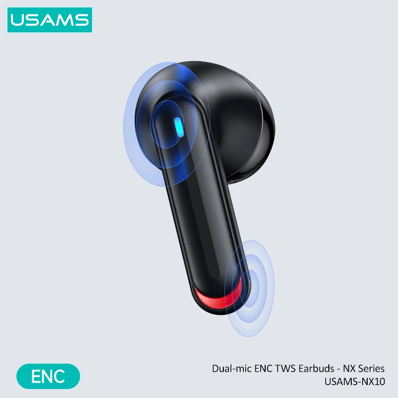 USAMS TWS Беспроводные наушники Bluetooth 5.2 Наушники ENC Гарнитура с микрофоном Зарядное