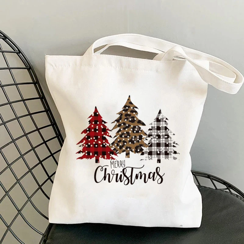 

Lattice christmas tree Print Women Shopper Bag Gift 2021 Canvas Shoulder Bag Large Shopping Bag foldable Eco female Handbag
