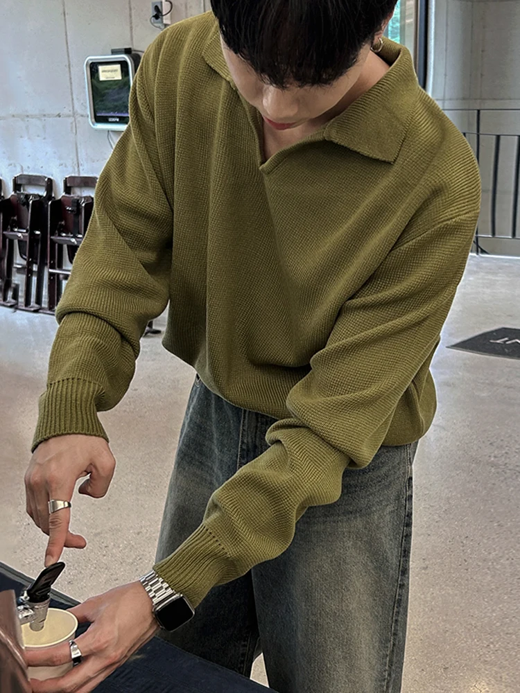 Корейский стиль уличные мужские свитера с v-образным вырезом однотонный