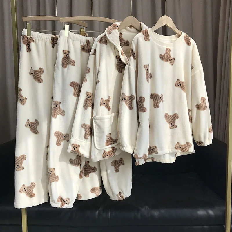 

Home wear Women's Pajamas Winter Pajamas Bear Fluffy Pijama Flannel