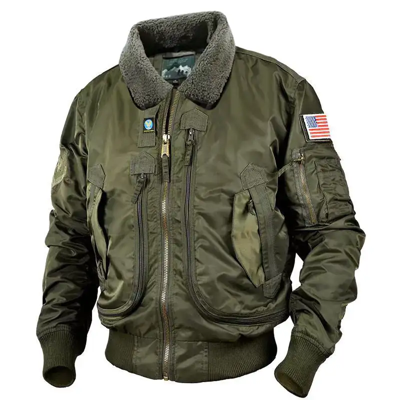 

Air Force Aviator Casual Fur Collar Lapel Removable Men's Cotton Jacket Bomber Jacket Military Varsity Jacket