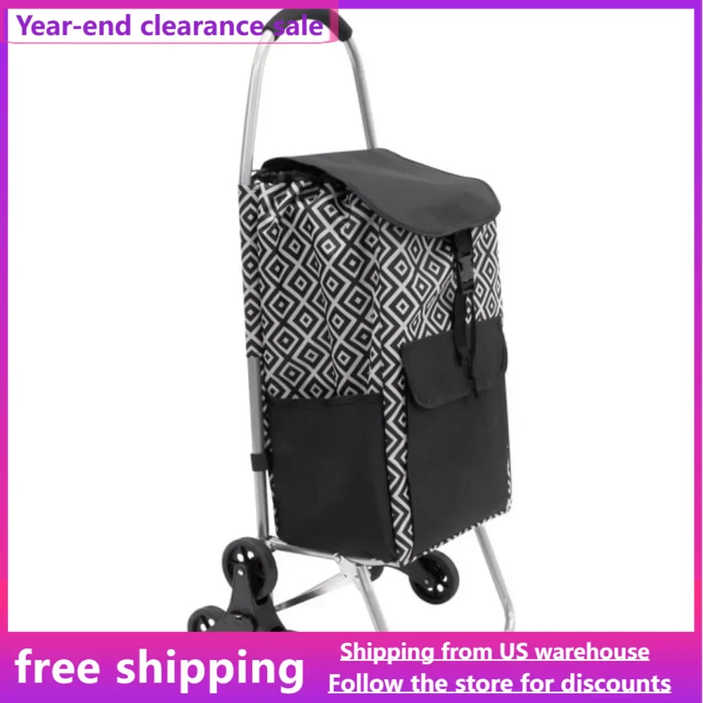 

Folding Cart With Wheels Stair Climber Shopping Cart With Bag Free Shipping Trolley Black & White 55 Lbs Capacity Detachable Bag