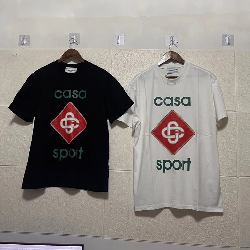 

3XL Cotton CASABLANCA T-shirts Double Ring Letters Print Men's Women's Casual Loose Casa T Shirt