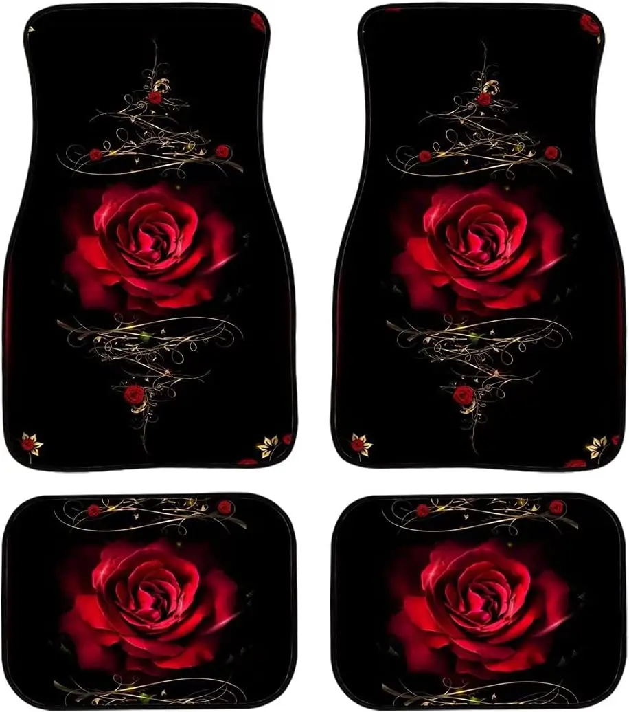 Купи 4 Pieces Car Floor Mats for Women, Red Rose Flower Printed Car Accessories Rubber Floor Mat Carpet All Weather Protection for Car за 1,105 рублей в магазине AliExpress