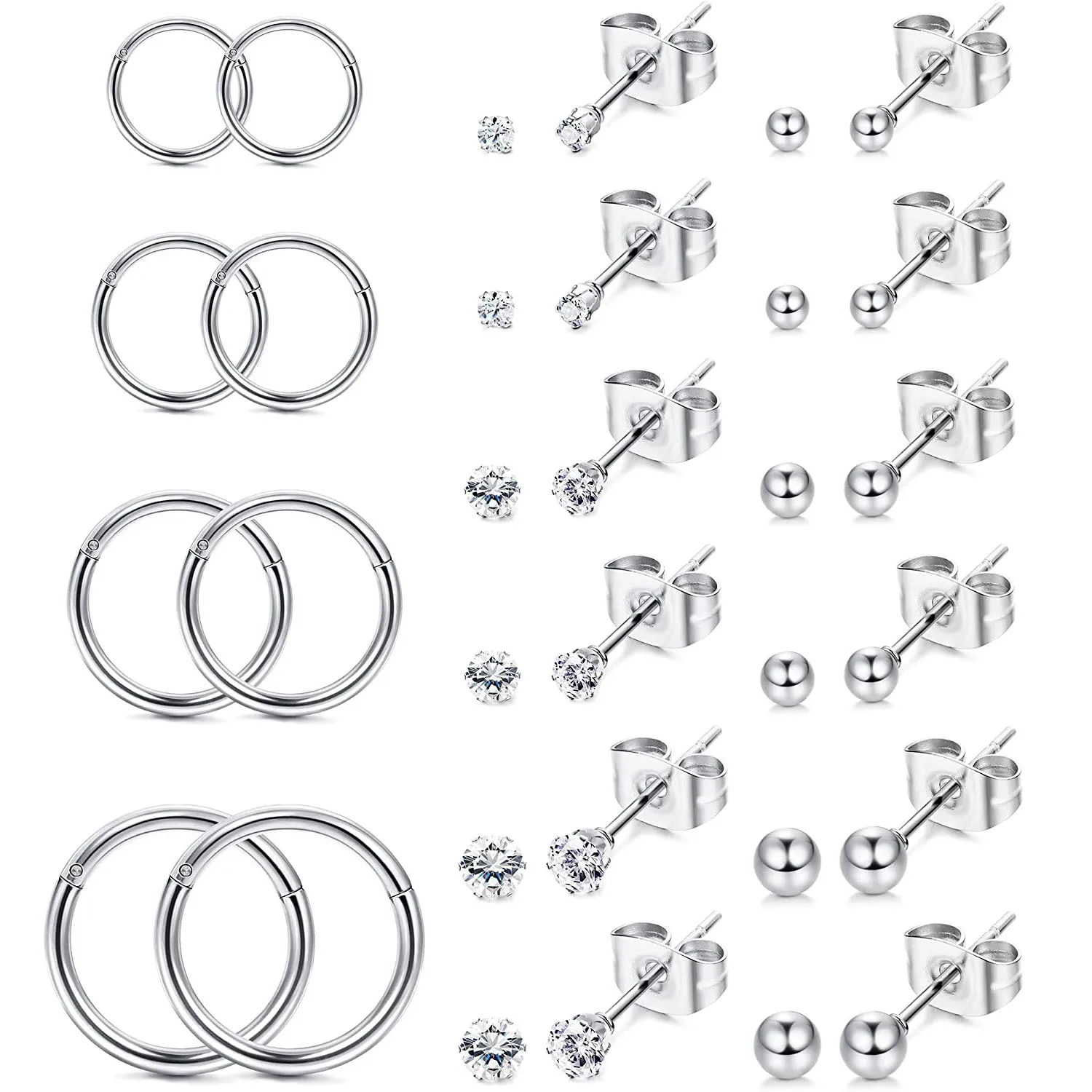 

16 Pairs Cartilage Earrings for Men Women Ball CZ Stainless Steel Stud Earrings Helix Conch Daith Ear Piercing Jewelry Set