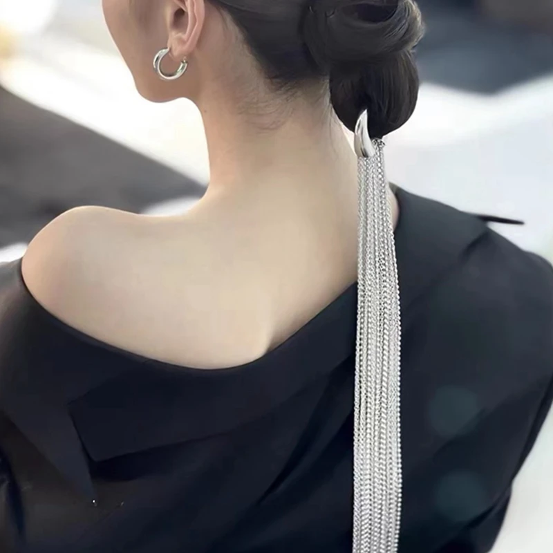 

Fashion Silver Color Chain Hairpins Women Braid Headband Long Tassel DIY Hairwear Accessories Statement Jewelry