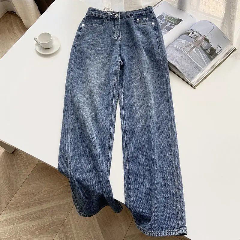 

2022 New Women's Jeans Pure Cotton Retro Loose Washed Straight Wide Leg Pants Korean Version High Waist Jeans Women Jeans