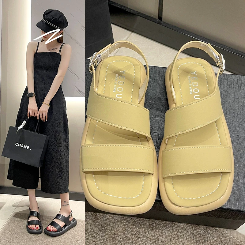 

Women Sandals Platform Flat Sandals Round Toe Buckle Sandals Ladies Fashion Shoes Summer