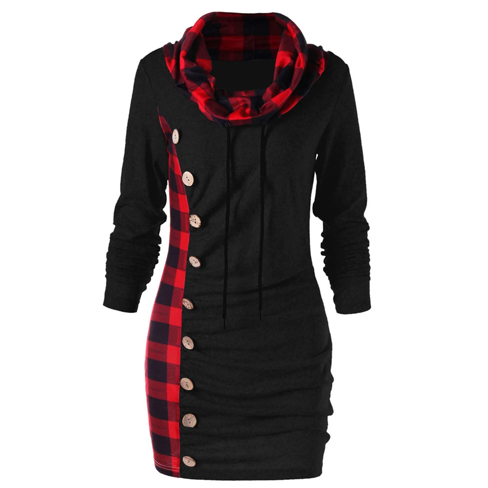 

Women Plaid Dress Thick Long Sleeve Casual Vintage Party Scarf Collar Buttons Dress Femme Sweatershirt Платья Для Женщин