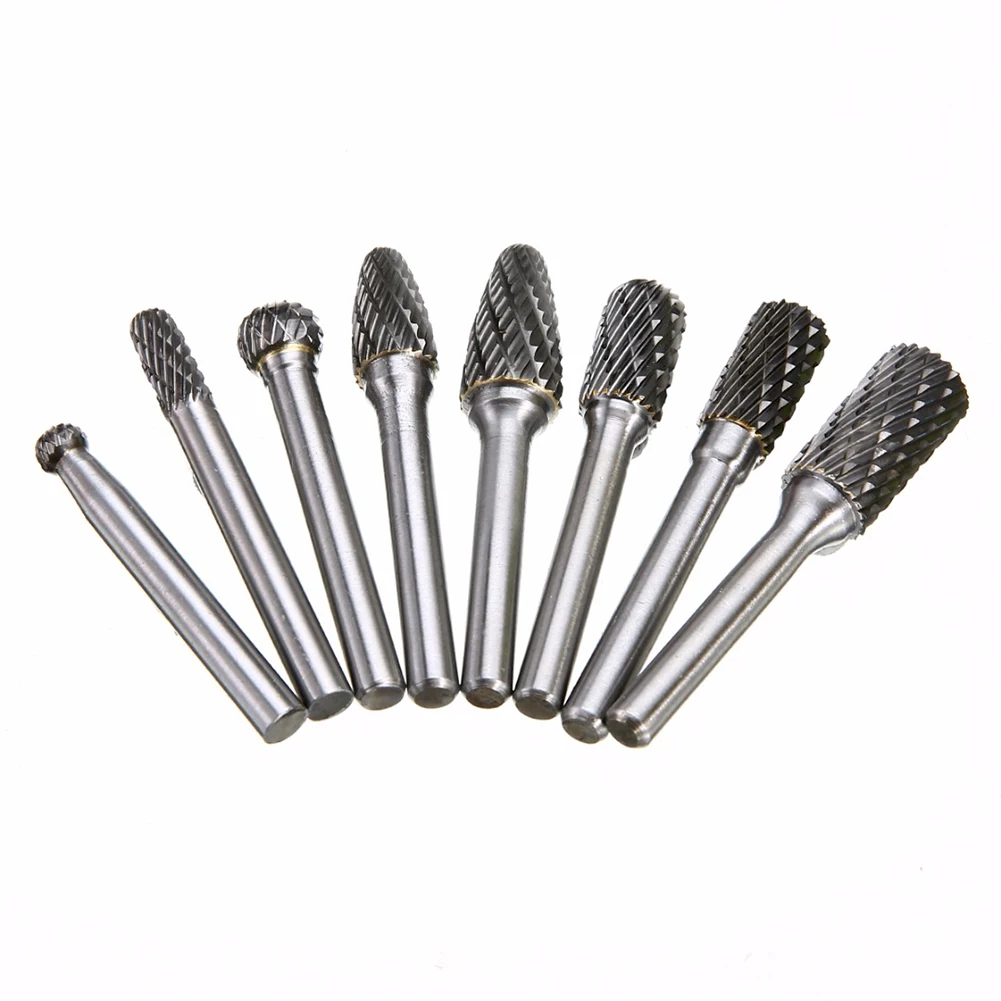 

8Pcs 6-12mm Tungsten Carbide Rotary Burrs Grinder Carving Bit Double Grain Rotary Burrs For Grinding And Polishing