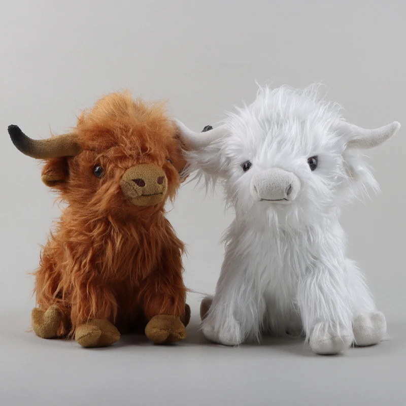 

Трехцветная имитация высокой коровы мягкие игрушки Мягкий кремовый белый горный рогатый скот мягкие игрушки плюши Kawaii Kyloe