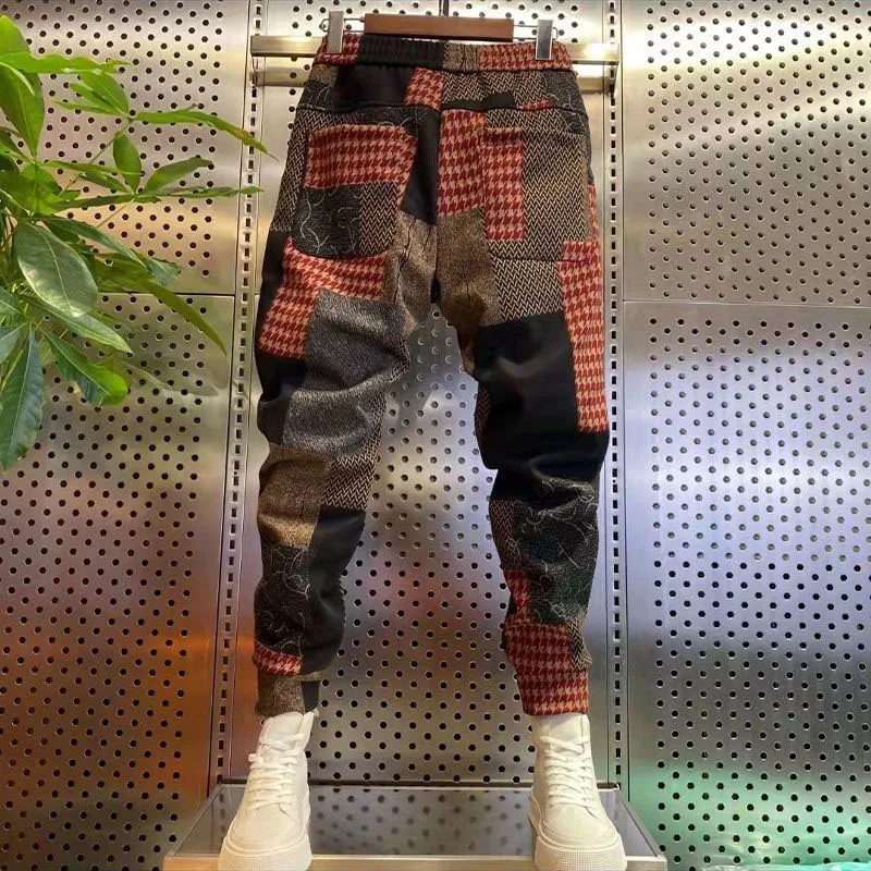 

Уличные уличные мужские брюки, повседневные брюки в клетку, узкие маленькие шаровары, модная одежда, брюки в стиле хип-хоп для бега