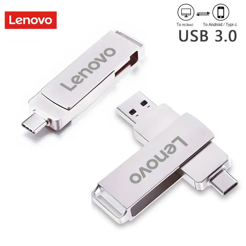 Lenovo USB 3.0 Flash Drives 2TB high speed Hard Drive portable 1TB Type-C 2-IN-1 Pen Drive 512GB metal Memory Stick 2T