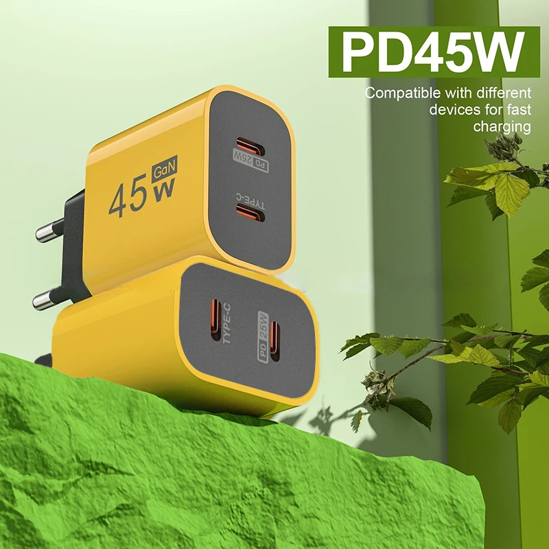 Двойное зарядное устройство для телефона Type-C 45 Вт Iphone Xiaomi Huawei Realme PD универсальный