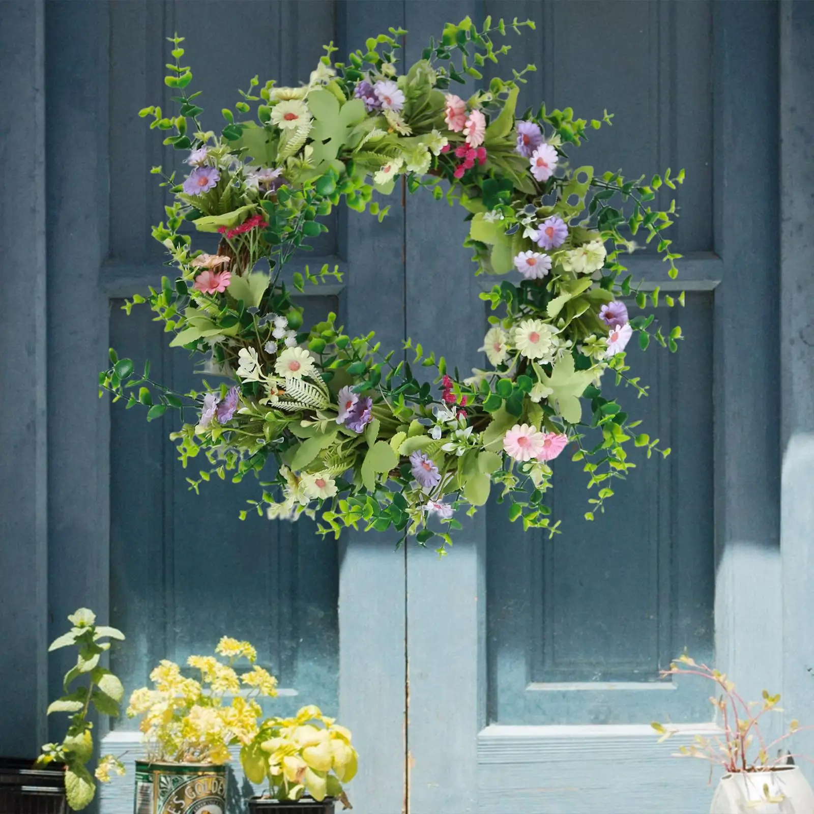 Венок на переднюю дверь Весенняя гирлянда венок эвкалипта для фотографий |