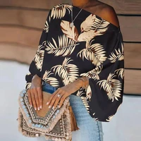 2022 summer new womens clothing temperament elegant trumpet sleeve one shoulder pullover print womens clothing
