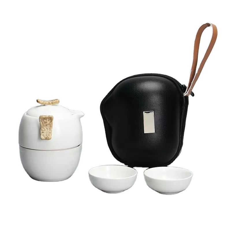 

Portable Ceramic tea set travel one pot two cups combined package supporting tea set bag cup saucer set teacup