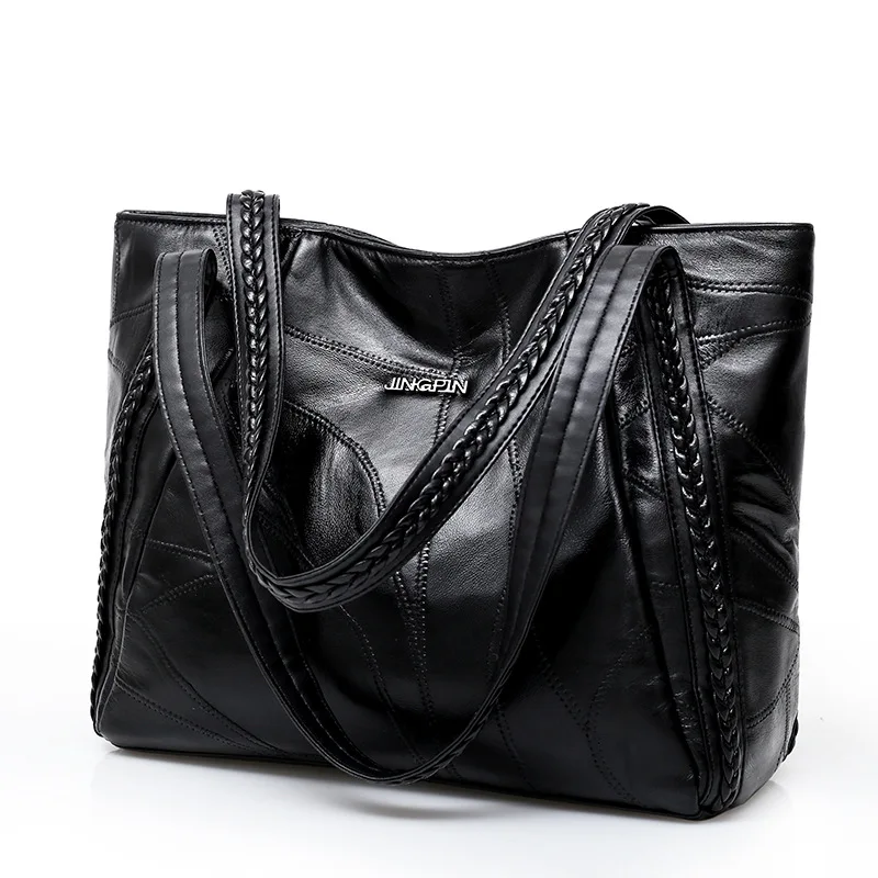 Винтажные вместительные сумки через плечо из искусственной кожи для женщин, модные однотонные черные сумки, женская Повседневная Большая С...