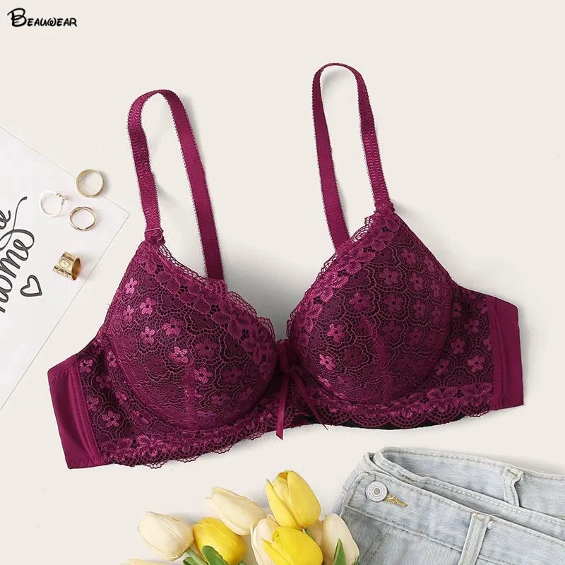 Beauwear Sexy Push Up Bras for Women 85 90 95 100 B C Cup Thick Padded Underwear for Girls 3/4 Cup Plunge Bra Female Lingeries