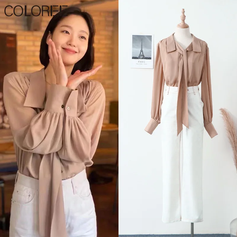 

Женская шифоновая блузка с длинным рукавом, элегантная модельная дизайнерская винтажная рубашка для офиса в Корейском стиле, 2023